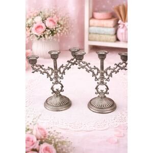 Vintage Pair Silverate Candelabras Mid Century Modern Italy 5" Taper Candle